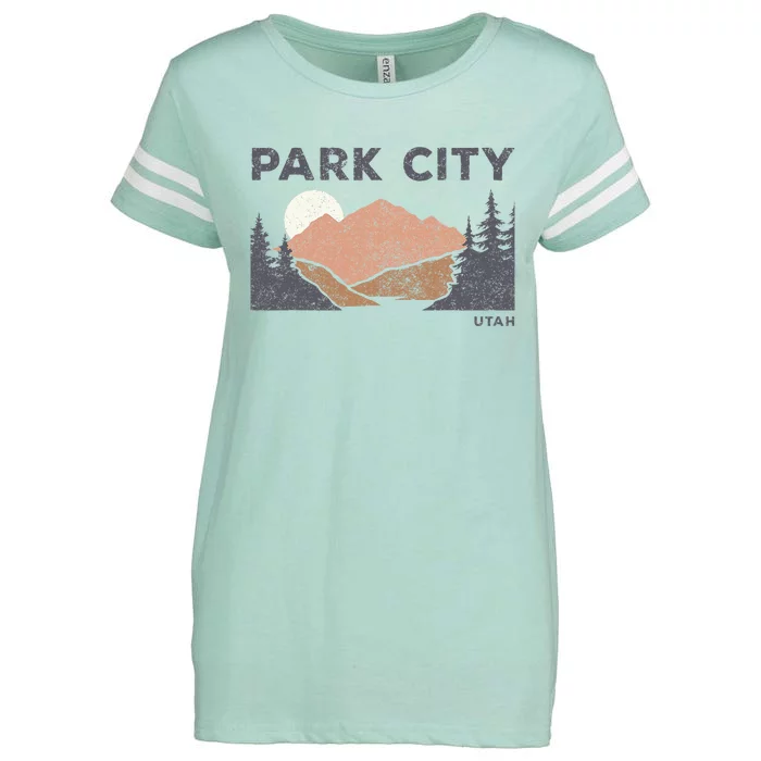 Park City Utah Faded Mountain Forest Hiking Enza Ladies Jersey Football T-Shirt