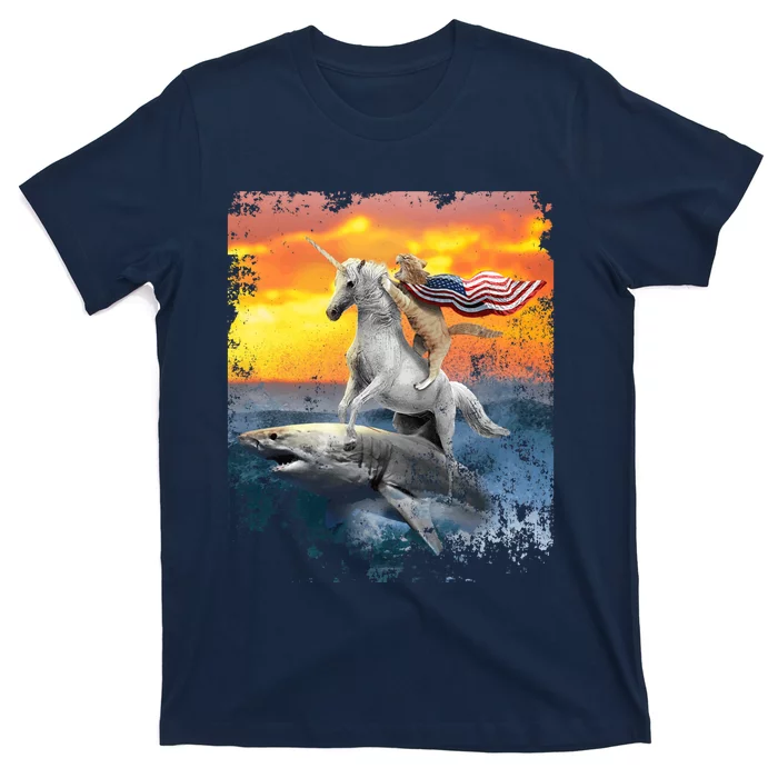 Patriotic Cat Unicorn Sharks for Veterans T-Shirt