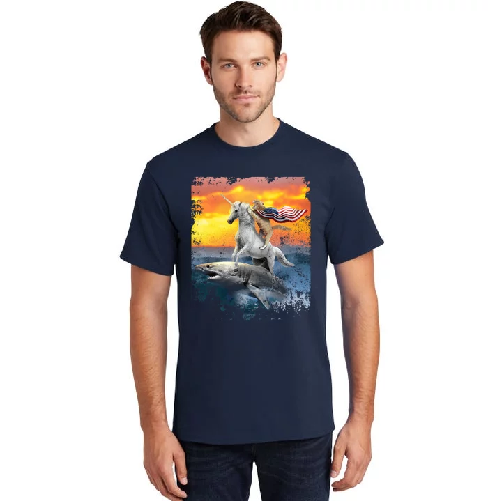 Patriotic Cat Unicorn Sharks for Veterans Tall T-Shirt