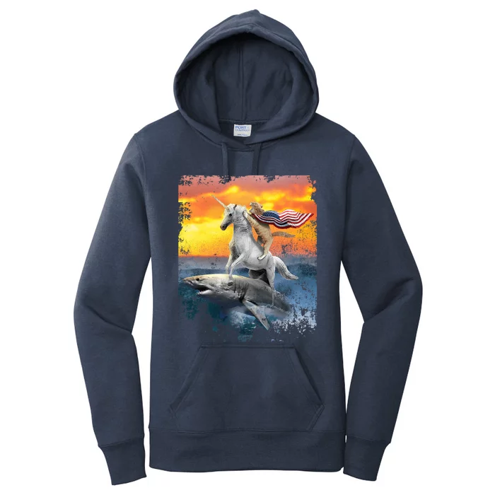 Patriotic Cat Unicorn Sharks for Veterans Women's Pullover Hoodie