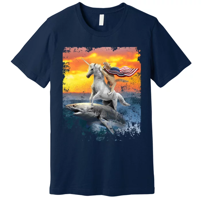 Patriotic Cat Unicorn Sharks for Veterans Premium T-Shirt