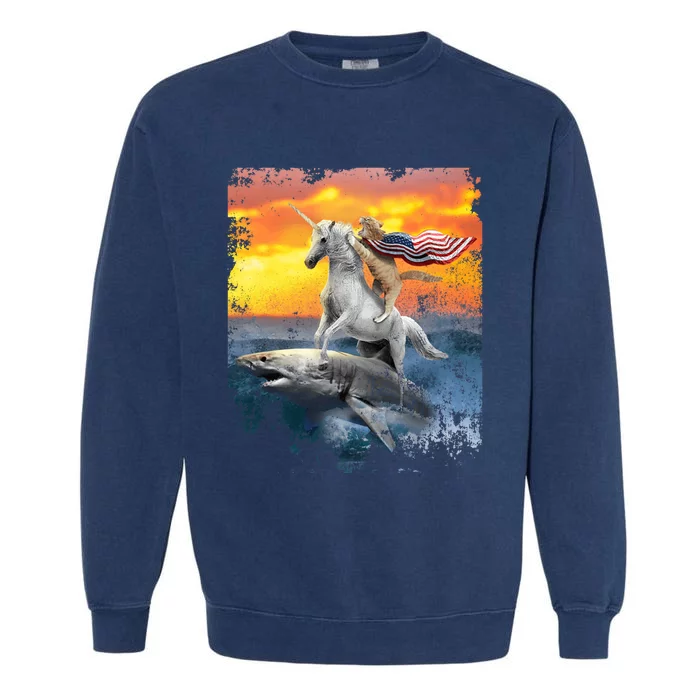 Patriotic Cat Unicorn Sharks for Veterans Garment-Dyed Sweatshirt