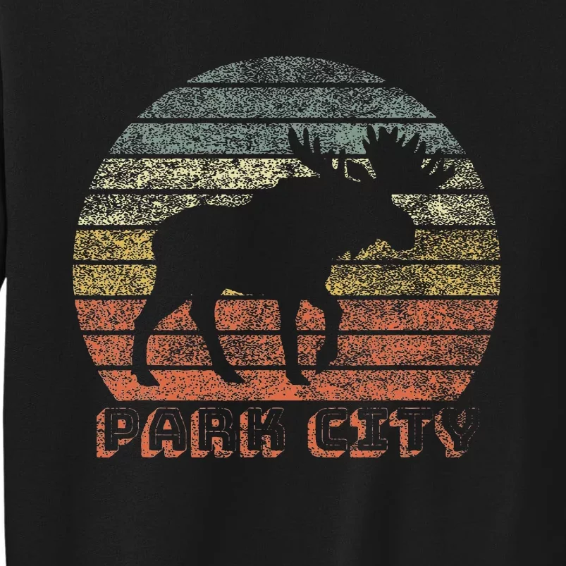 Park City Utah Moose Retro Sunset Nature Travel Tall Sweatshirt