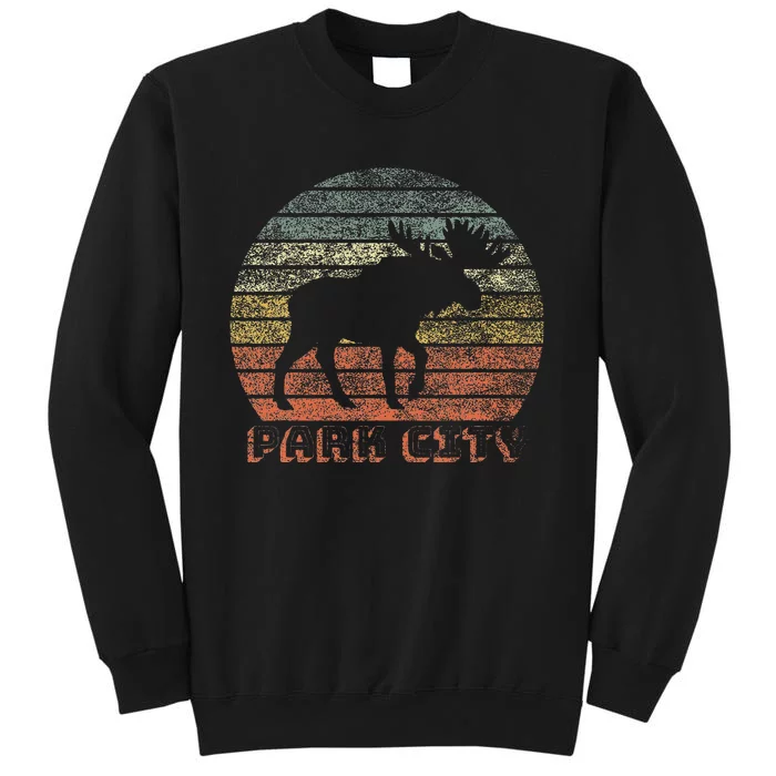 Park City Utah Moose Retro Sunset Nature Travel Tall Sweatshirt