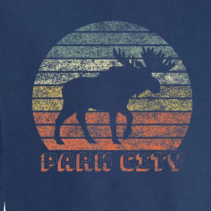 Park City Utah Moose Retro Sunset Nature Travel Garment-Dyed Sweatshirt