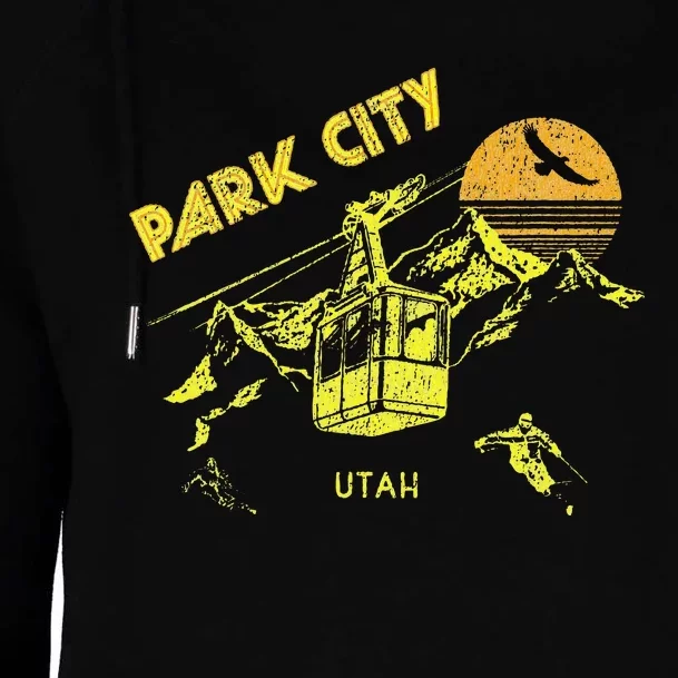 Park City Utah Distressed Retro Skiing Womens Funnel Neck Pullover Hood