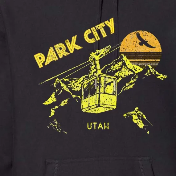 Park City Utah Distressed Retro Skiing Premium Hoodie