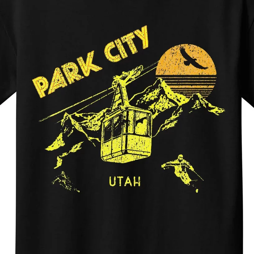 Park City Utah Distressed Retro Skiing Kids T-Shirt