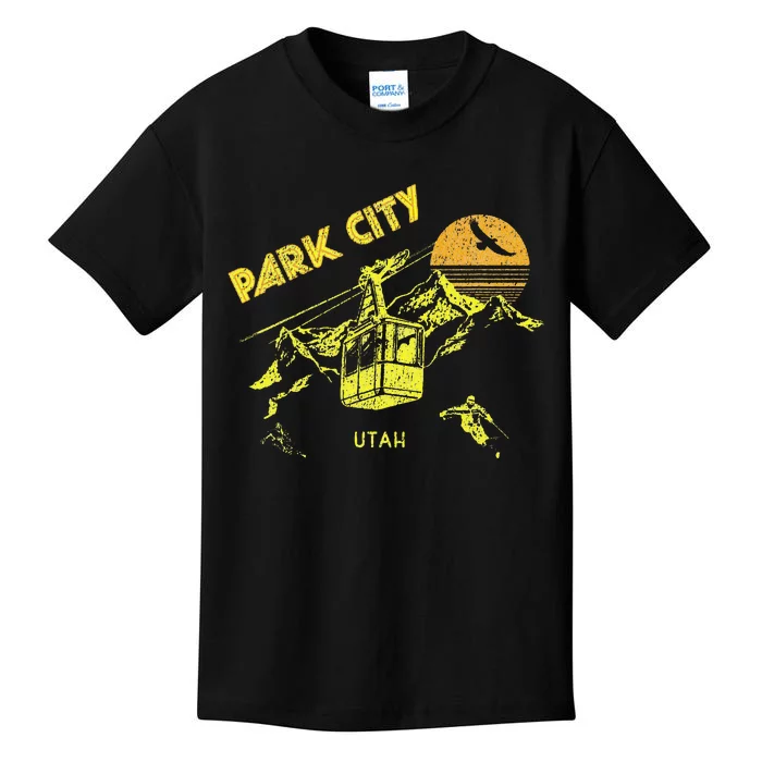 Park City Utah Distressed Retro Skiing Kids T-Shirt