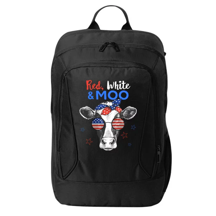 Patriotic Cow Usa Flag Funny 4th Of July Red White And Moo Cool Gift City Backpack