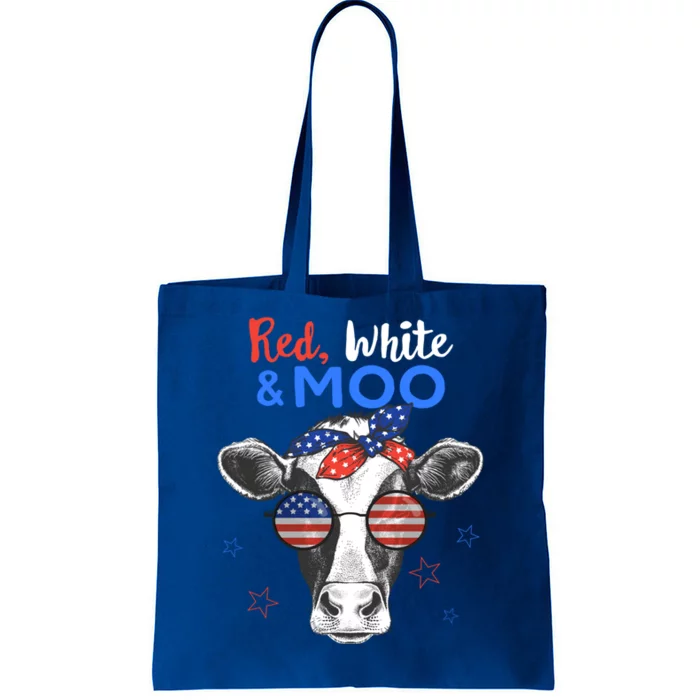 Patriotic Cow Usa Flag Funny 4th Of July Red White And Moo Cool Gift Tote Bag