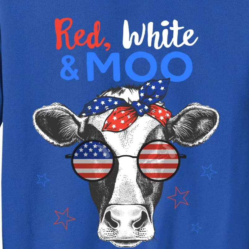 Patriotic Cow Usa Flag Funny 4th Of July Red White And Moo Cool Gift Tall Sweatshirt