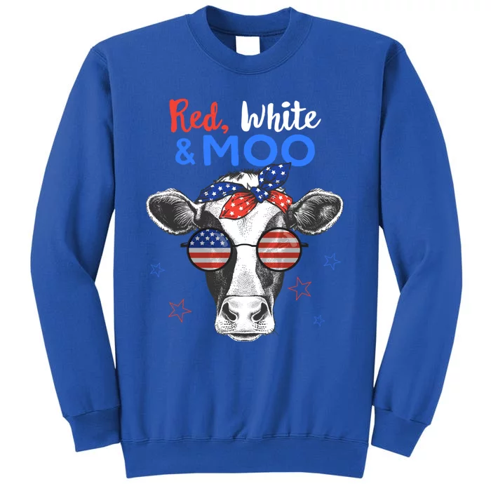 Patriotic Cow Usa Flag Funny 4th Of July Red White And Moo Cool Gift Tall Sweatshirt