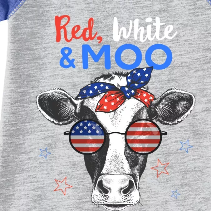 Patriotic Cow Usa Flag Funny 4th Of July Red White And Moo Cool Gift Infant Baby Jersey Bodysuit