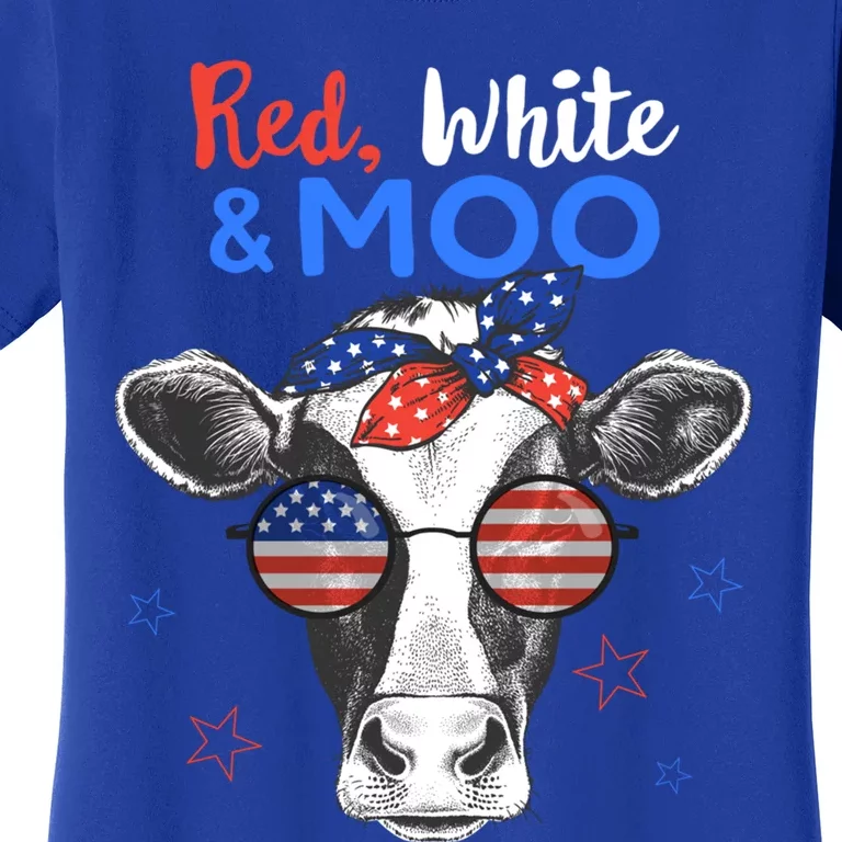 Patriotic Cow Usa Flag Funny 4th Of July Red White And Moo Cool Gift Women's T-Shirt