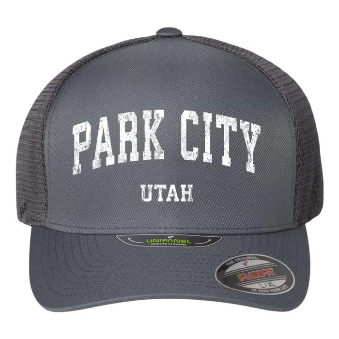 Park City Utah Ut Vintage Varsity Sports Flexfit Unipanel Trucker Cap