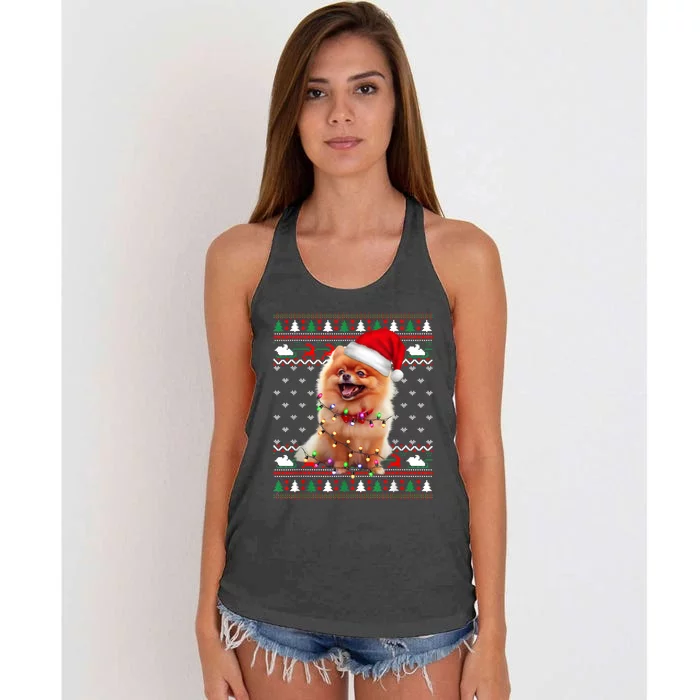 Pomeranian Christmas Ugly Sweater Funny Dog Lover Xmas Women's Knotted Racerback Tank