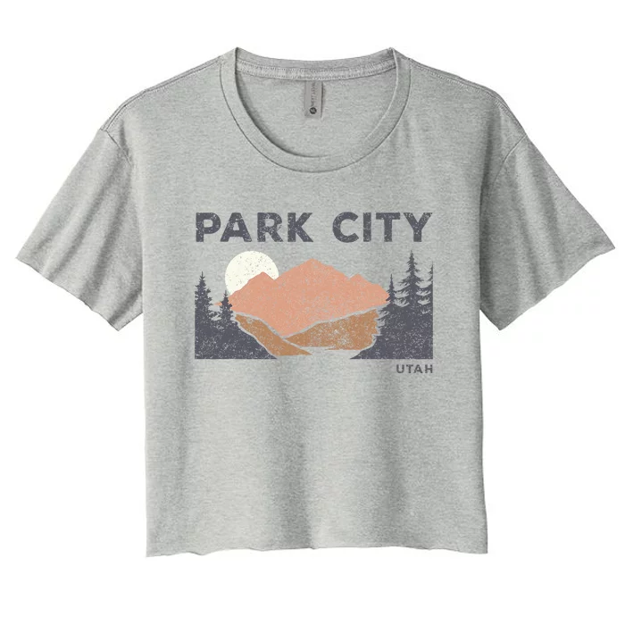 Park City Utah Faded Mountain Forest Hiking Women's Crop Top Tee