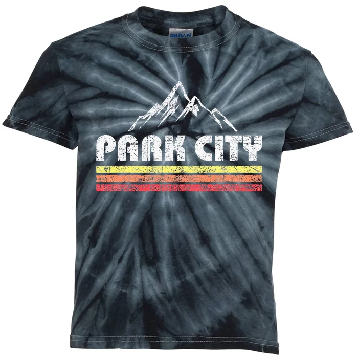 Park City Utah Mountain Faded Bars Ski Sports Kids Tie-Dye T-Shirt