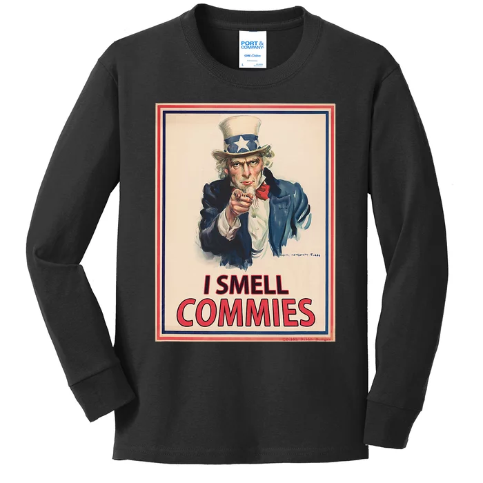 Patriotic Conservative Uncle Sam Poster I Smell Commies Kids Long Sleeve Shirt