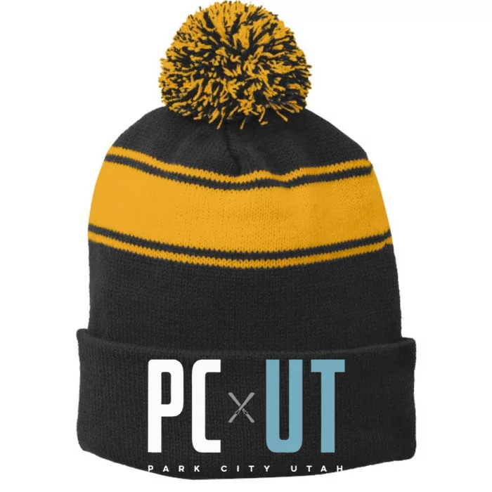 Park City Utah Stripe Pom Pom Beanie