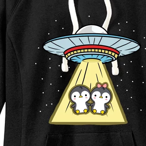 Penguin Couple Ufo Abduction Valentines Day Gift Women's Fleece Hoodie