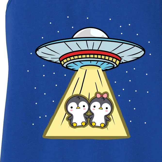 Penguin Couple Ufo Abduction Valentines Day Gift Women's Racerback Tank