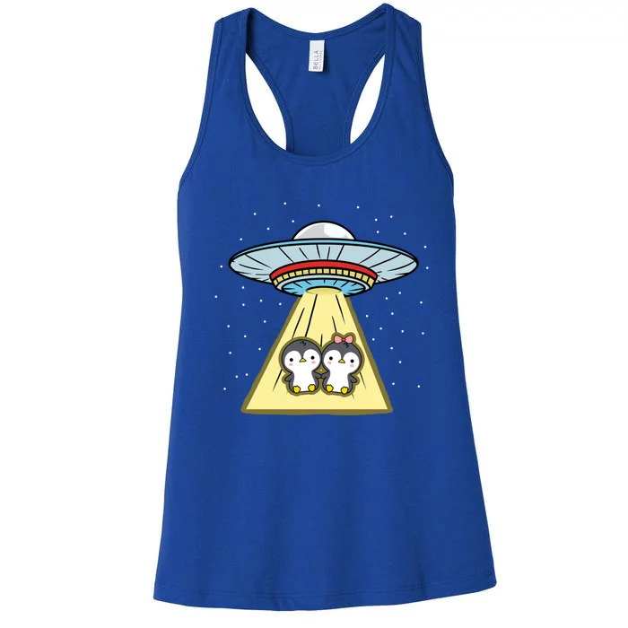 Penguin Couple Ufo Abduction Valentines Day Gift Women's Racerback Tank