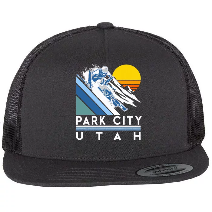 Park City Utah Retro Ski Flat Bill Trucker Hat