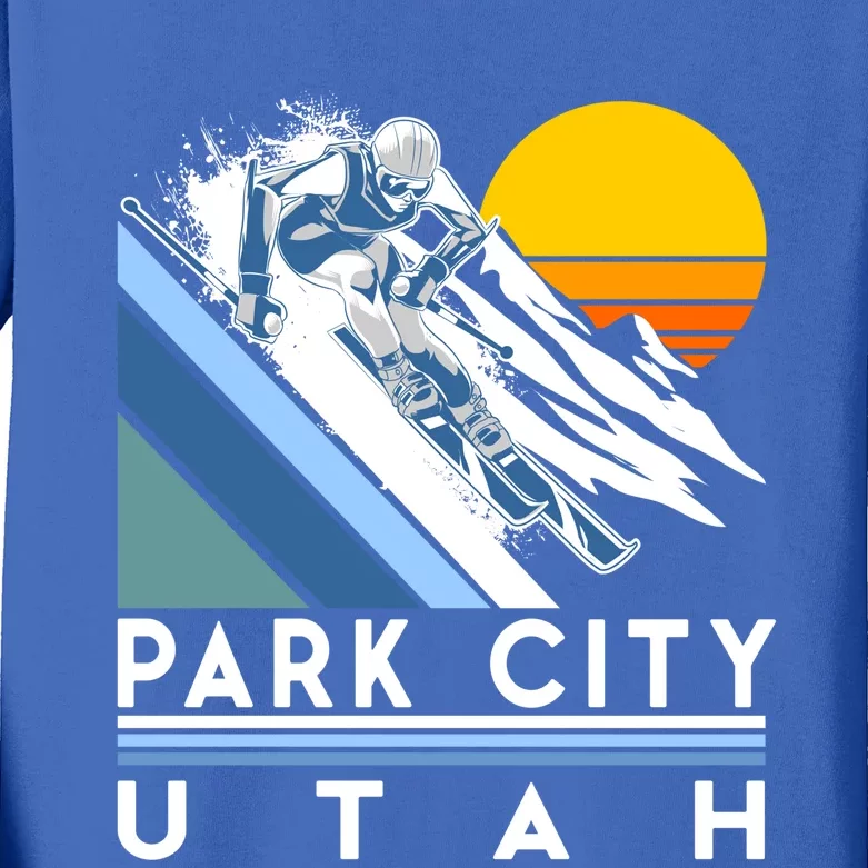 Park City Utah Retro Ski Cute Gift Kids Long Sleeve Shirt