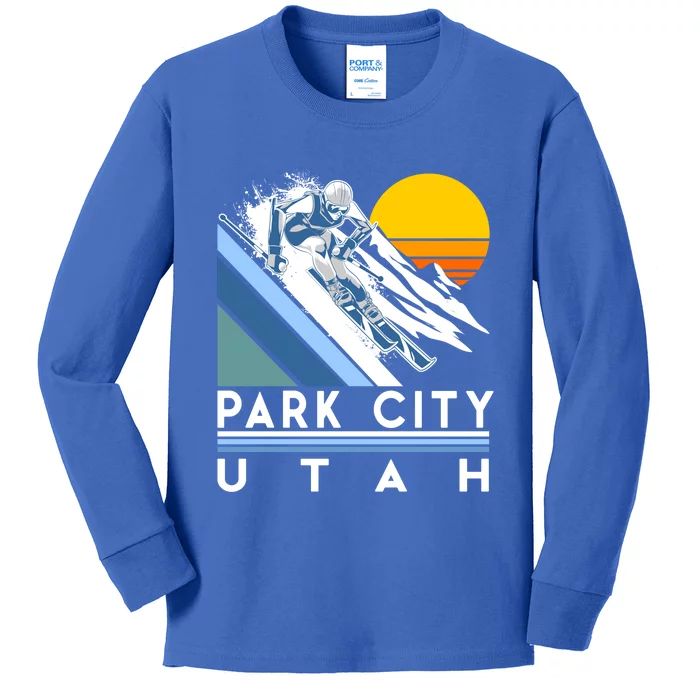 Park City Utah Retro Ski Cute Gift Kids Long Sleeve Shirt