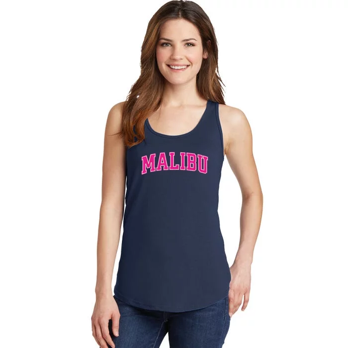 Preppy Collegiate Varsity Pink Malibu California Ladies Essential Tank