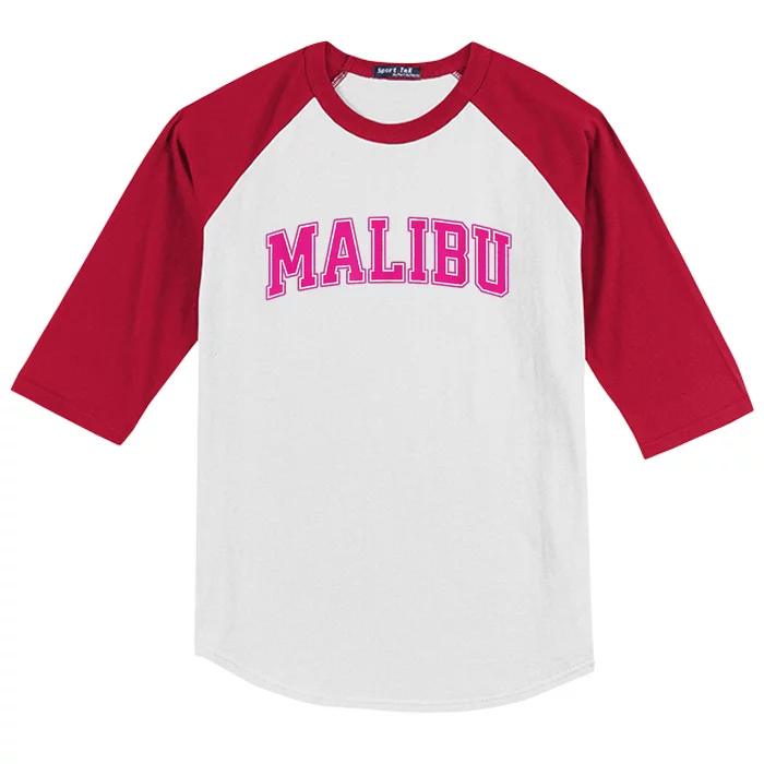 Preppy Collegiate Varsity Pink Malibu California Kids Colorblock Raglan Jersey