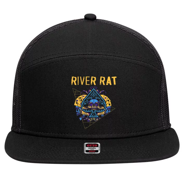 Poker Cards Vintage Spade River Rat 7 Panel Mesh Trucker Snapback Hat