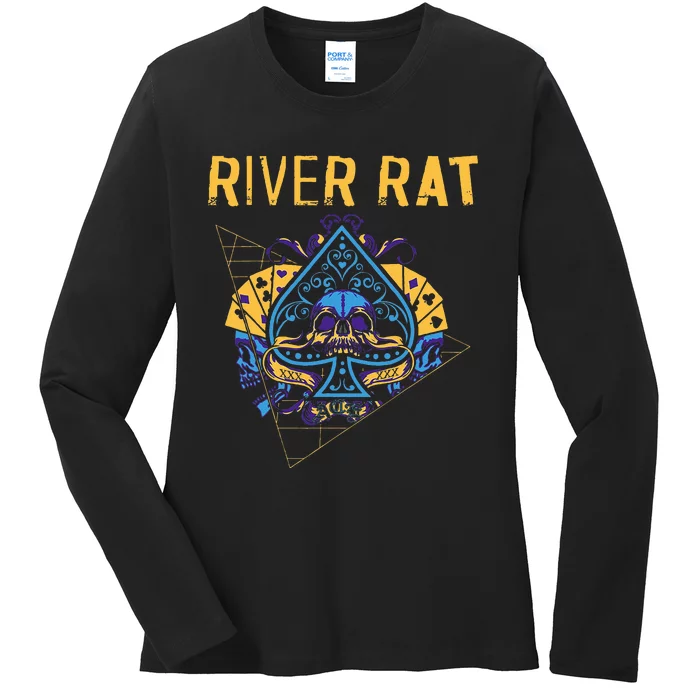 Poker Cards Vintage Spade River Rat Ladies Long Sleeve Shirt