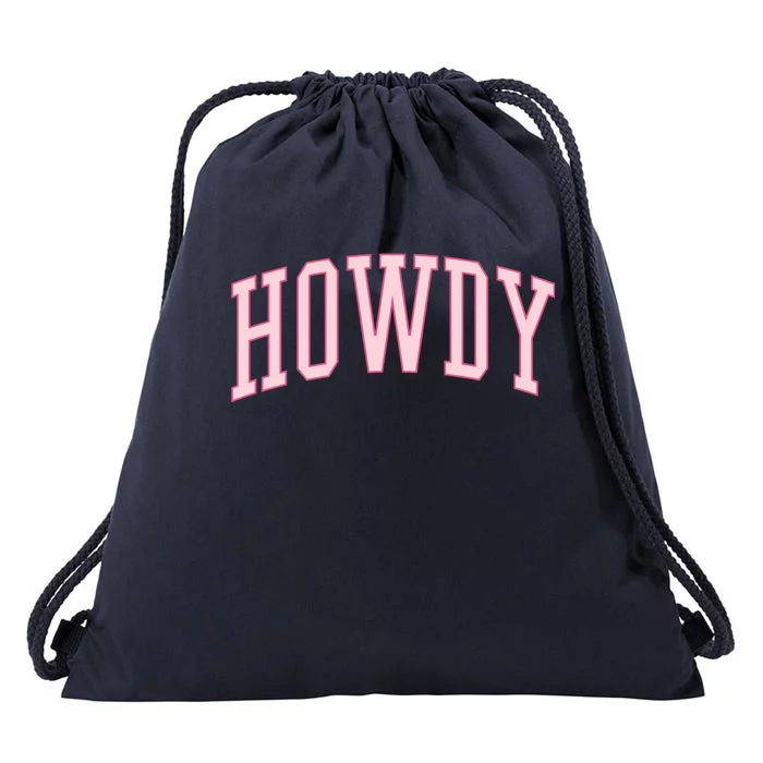 Preppy Cowgirl Varsity Pink Howdy Drawstring Bag