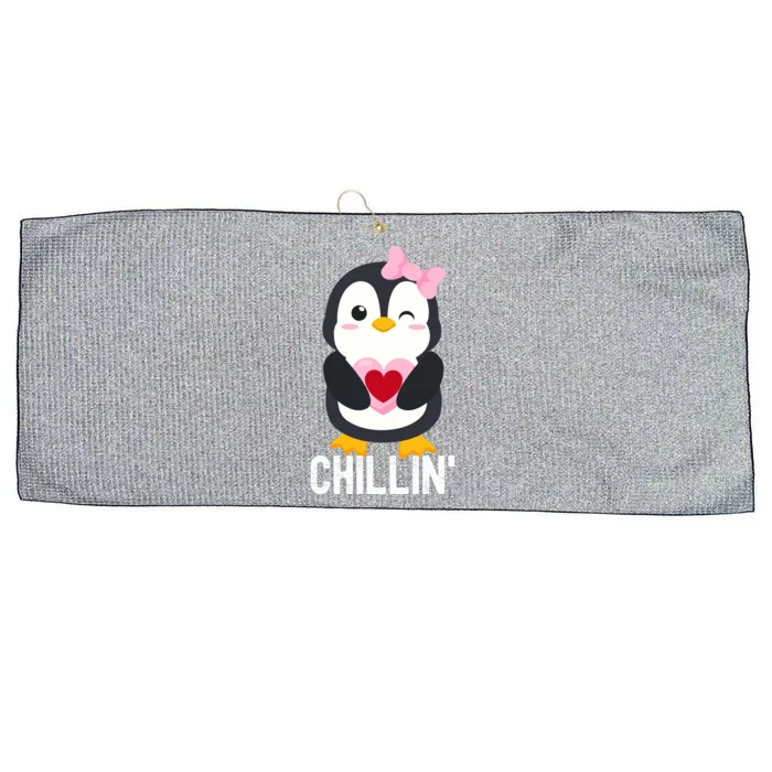 Penguin Chillin Valentines Day Cool Gift Large Microfiber Waffle Golf Towel