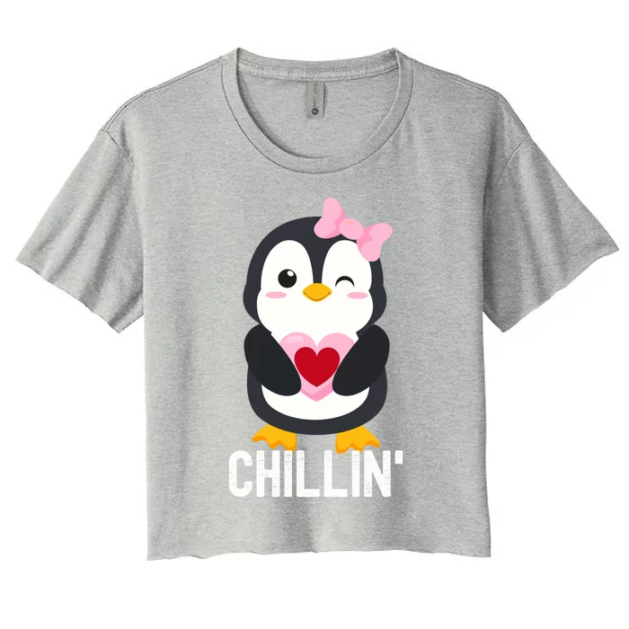 Penguin Chillin Valentines Day Cool Gift Women's Crop Top Tee