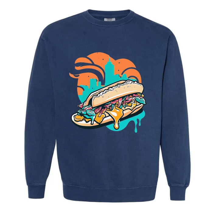 Philly Cheesesteak Vaporwave 80s Vintage Aesthetic Garment-Dyed Sweatshirt