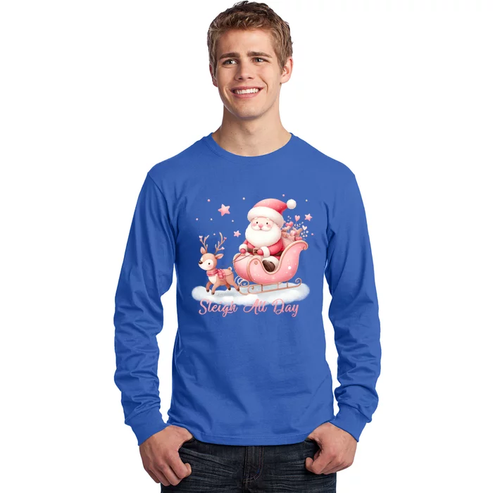 Pink Christmas Wonderland Festive Xmas Sleigh All Day Gift Long Sleeve Shirt