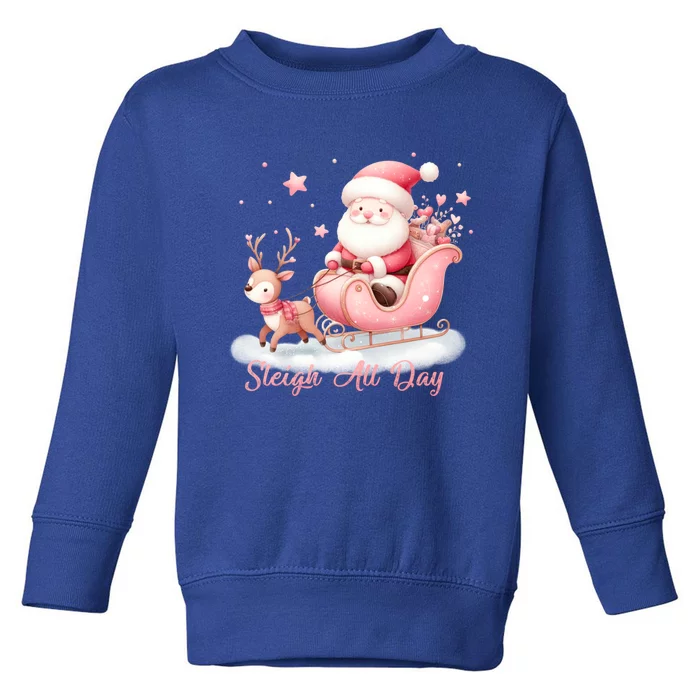 Pink Christmas Wonderland Festive Xmas Sleigh All Day Gift Toddler Sweatshirt