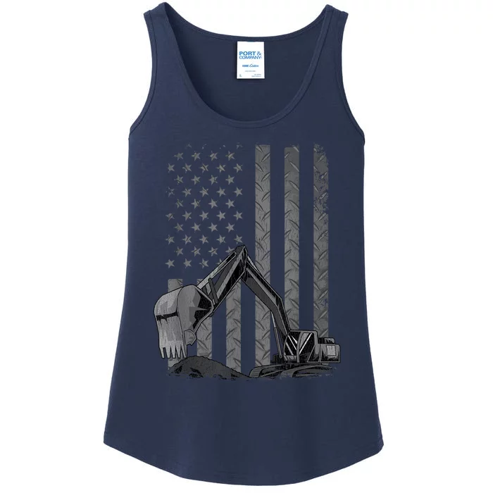 Patriotic Construction Worker Excavator Operator Digger Cool Ladies Essential Tank