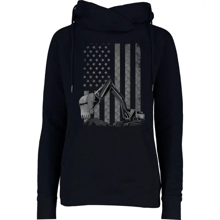 Patriotic Construction Worker Excavator Operator Digger Cool Womens Funnel Neck Pullover Hood