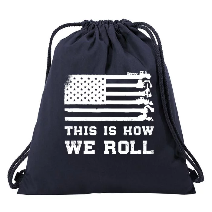 Patriotic Construction Worker USA Heavy Equipment Operator Drawstring Bag