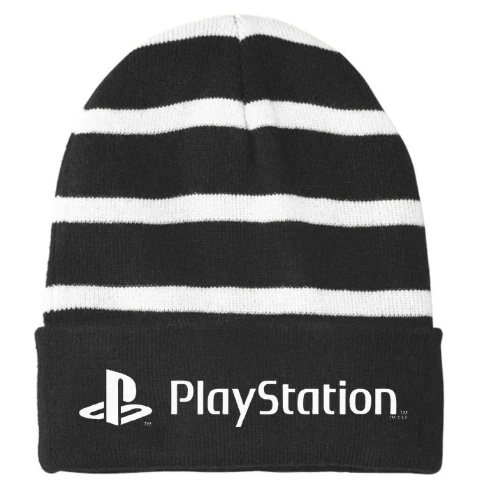 Playstation Classic White Gaming Logo Start Gaming Today Striped Beanie with Solid Band