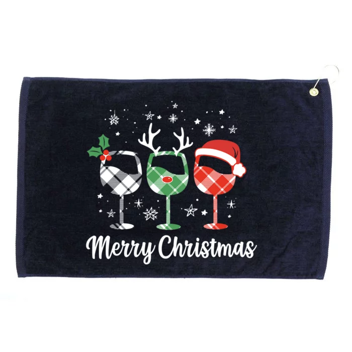 Plaid Christmas Wine Glasses Reindeer Santa Wine Er Cute Gift Grommeted Golf Towel