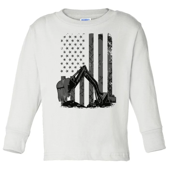 Patriotic Construction Worker Excavator Operator Digger Cool Toddler Long Sleeve Shirt