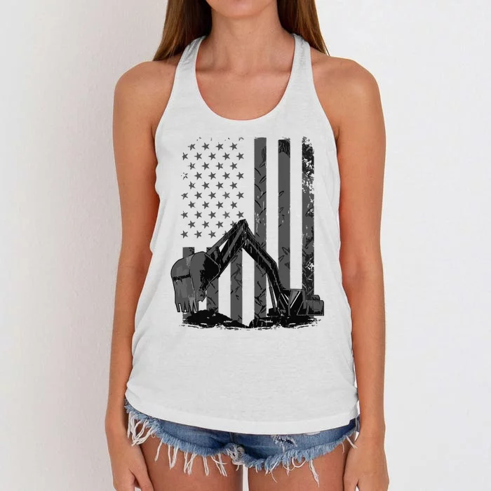 Patriotic Construction Worker Excavator Operator Digger Cool Women's Knotted Racerback Tank