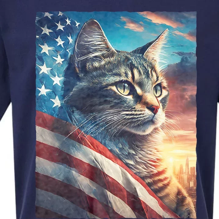 Patriotic Cat With Us Flag 4th Of July Sueded Cloud Jersey T-Shirt