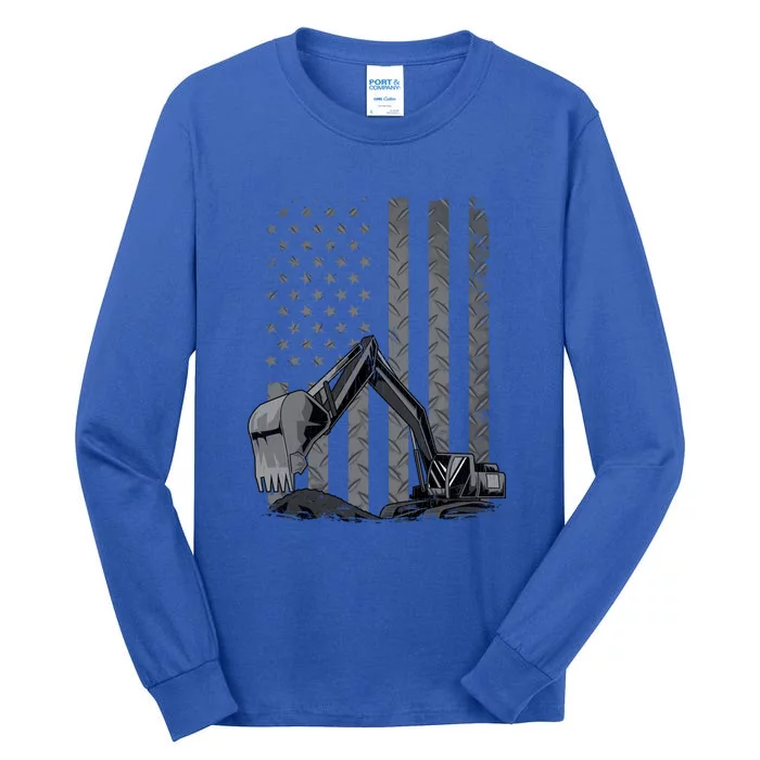 Patriotic Construction Worker Excavator Operator Digger Cool Cool Gift Tall Long Sleeve T-Shirt